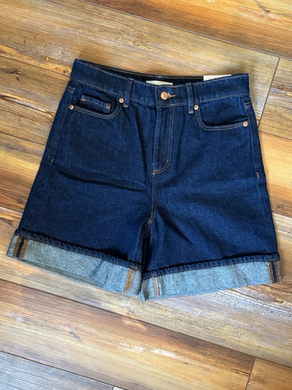 LOFT The Cuff Short High Rise Dark Wash Denim Shorts Size 24/00 NWT Jean Shorts